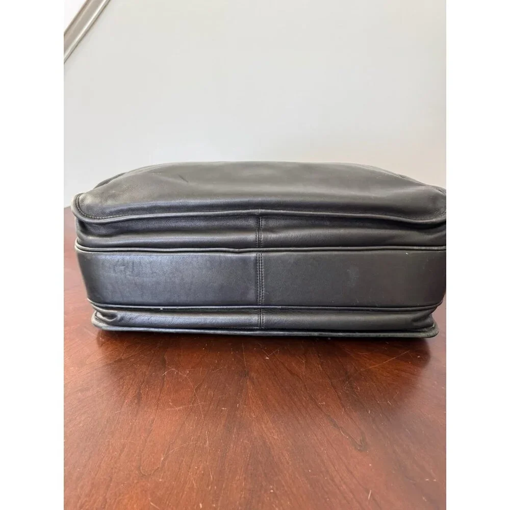VTG COACH 0532 XL BLACK Leather Messenger Crossbody Bag BRIEFCASE Pockets Laptop